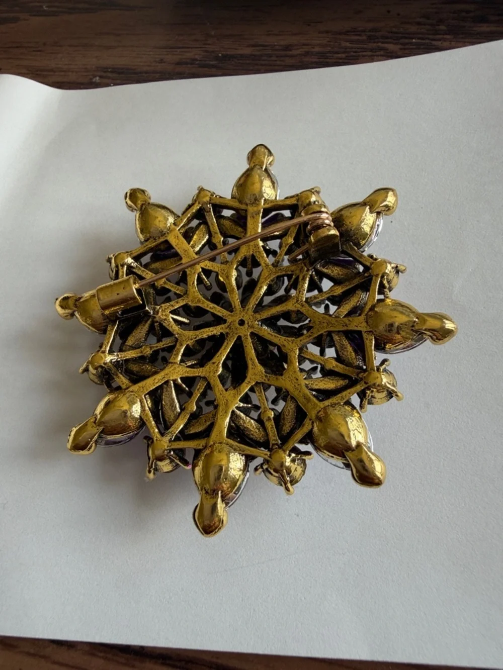 Gold-Tone Purple Crystal Sunflower Flower Statement Brooch with Rhinestones